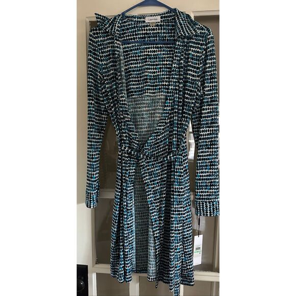 Calvin Klein Women's Printed Long-Sleeve Wrap Dress blue size 8 - Picture 1 of 6